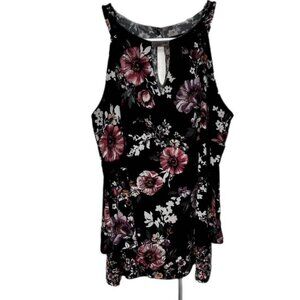 White House Black Market Floral Sleeveless Blouse Black and Pink Size XS